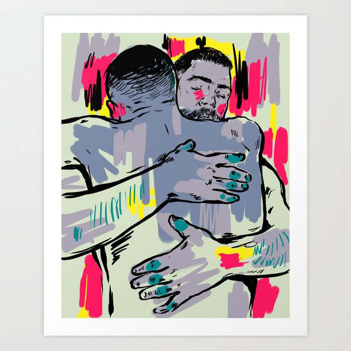 Hold me! Two Men Hugging Art Print