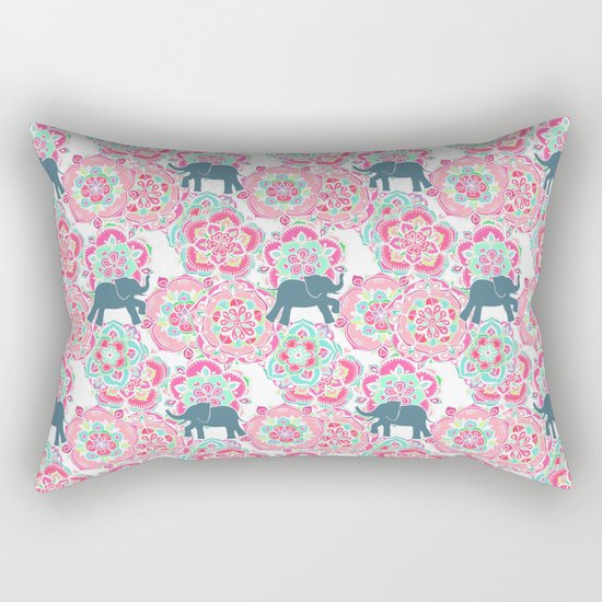 Tiny Elephants in Fields of Flowers Rectangular Pillow