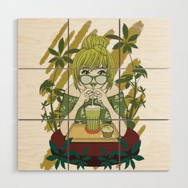 Japanese Matcha Green Tea Anime Girl Wood Wall Art