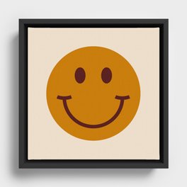 70s Retro Yellow Smiley Face Framed Canvas