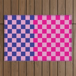 Retro Neon Checker in Pink and Blue Outdoor Rug