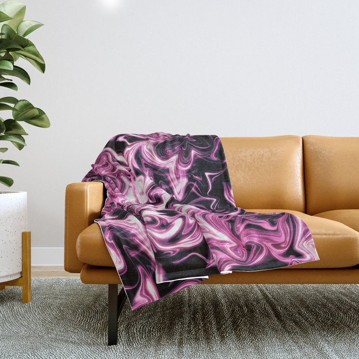 Glowing Pink Liquid Swirls On Black Throw Blanket