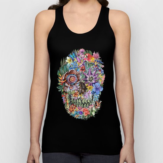 tropilcal floral skull 5 Unisex Tank Top