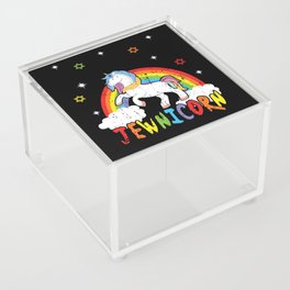 Cute Rainbow Unicorn Jew Menorah Happy Hanukkah Acrylic Box