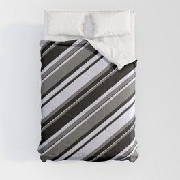 [ Thumbnail: Dim Gray, Black & Lavender Colored Stripes Pattern Comforter ]