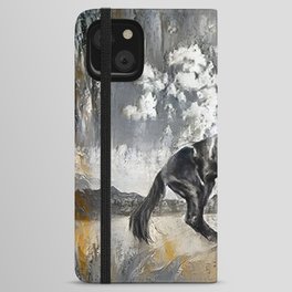 Horse Head Painting, Original Oil Abstract Art, Gold Marble, Contemporary Modern Rustic Wild Horses Artwork iPhone Wallet Case