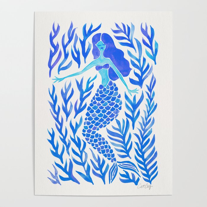 Kelp Forest Mermaid – Blue Palette Poster