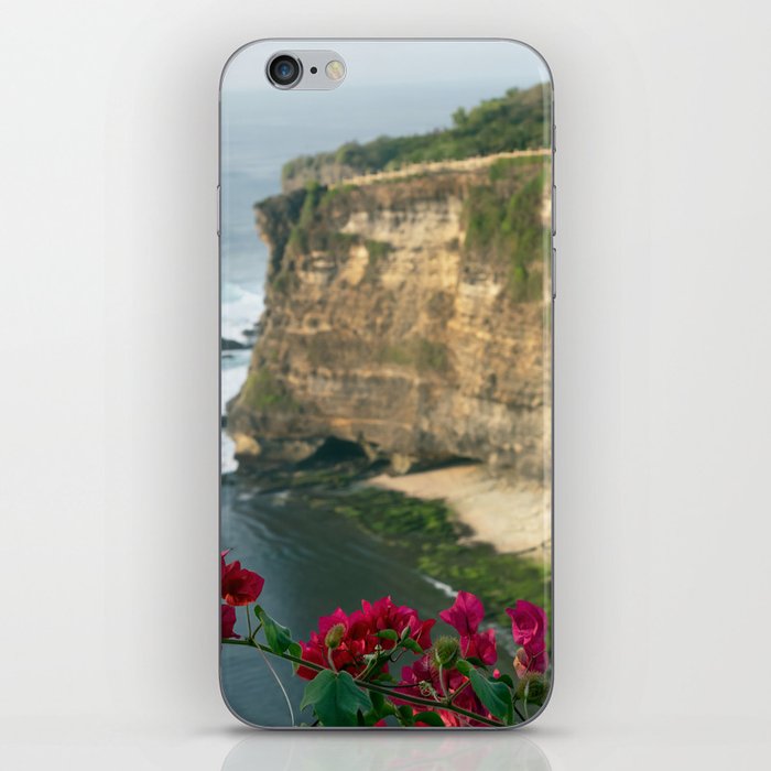 Red Bougainvillea Over The Cliffs Of Uluwatu, Bali, Indonesia iPhone Skin