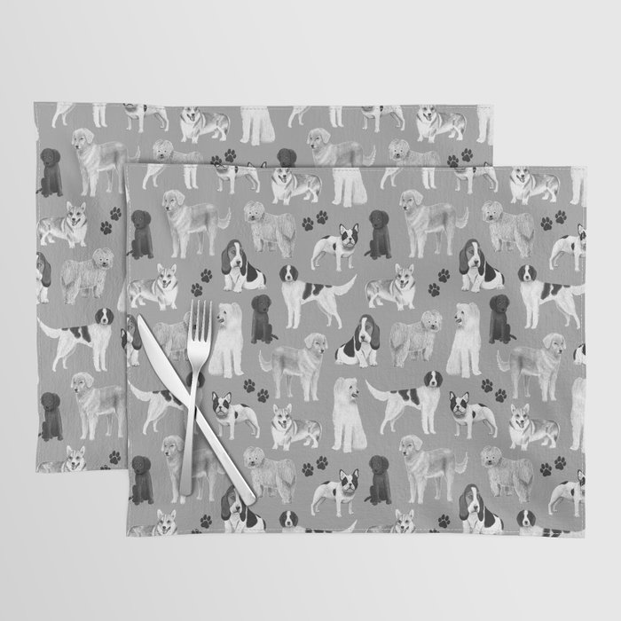 Dogs Pattern (Monochrome) Placemat