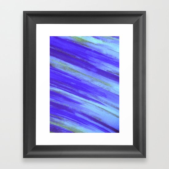 WASHED UP - Bold Blue Stripes Abstract Watercolor Painting Colorful Fun Surfer Ocean Waves Framed Art Print