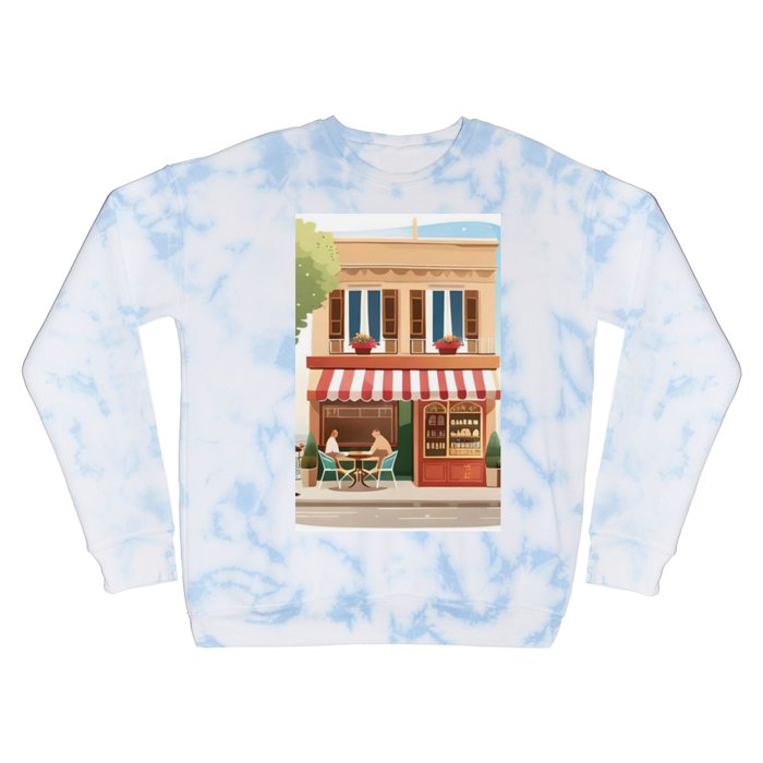 Cute Cafe in Paris Watercolor Digital Art Crewneck Sweatshirt