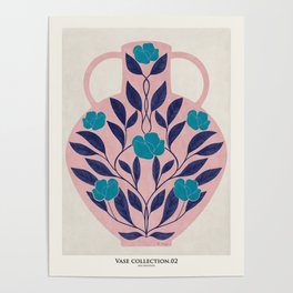 Vase with blue roses collection Poster