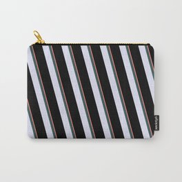 [ Thumbnail: Salmon, Dark Slate Gray, Lavender, and Black Colored Lined Pattern Carry-All Pouch ]