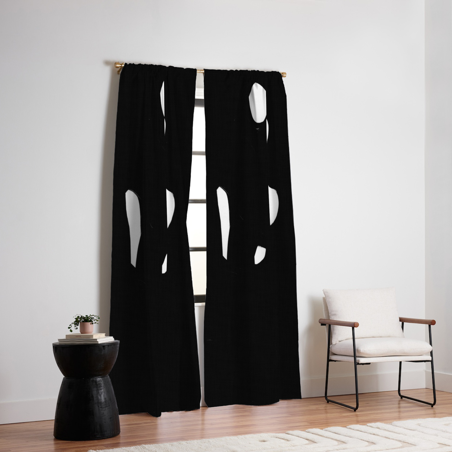Shape Black White Minimalist Abstract Mid Century Ink Art Dark Brush Strokes Blackout Curtain By Enshape Society6