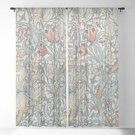 William Morris Vintage Golden Lily Soft Slate & Manilla Sheer Curtain