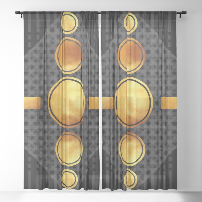 Black And Gold Abstract - Modern Geometric Abstract - Pattern Design - Art Deco Abstract Sheer Curtain