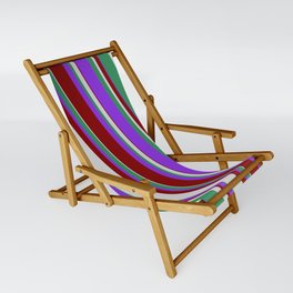 [ Thumbnail: Purple, Maroon, Light Gray, and Sea Green Colored Stripes Pattern Sling Chair ]