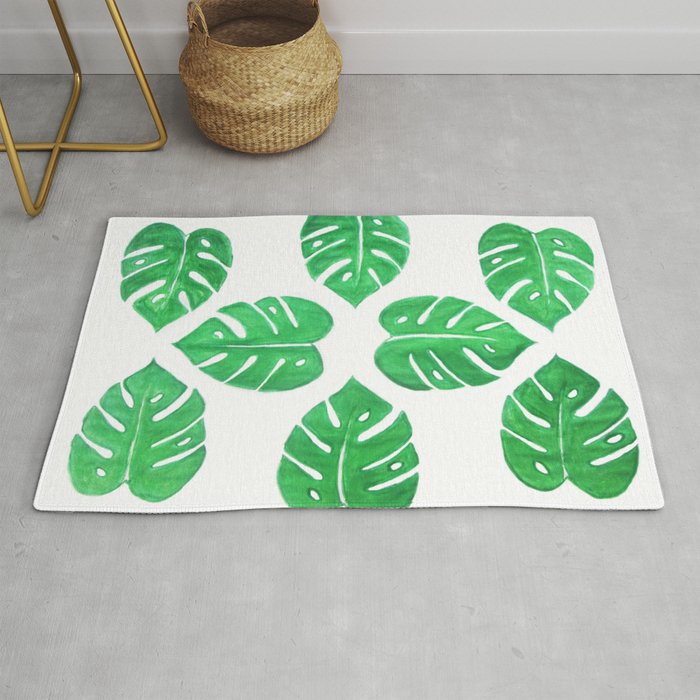 Nature tropical palm leaf print green pattern  Rug