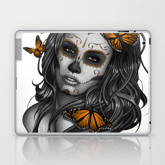 Sugar Skull Tattoo Girl with Butterflies Laptop & iPad Skin