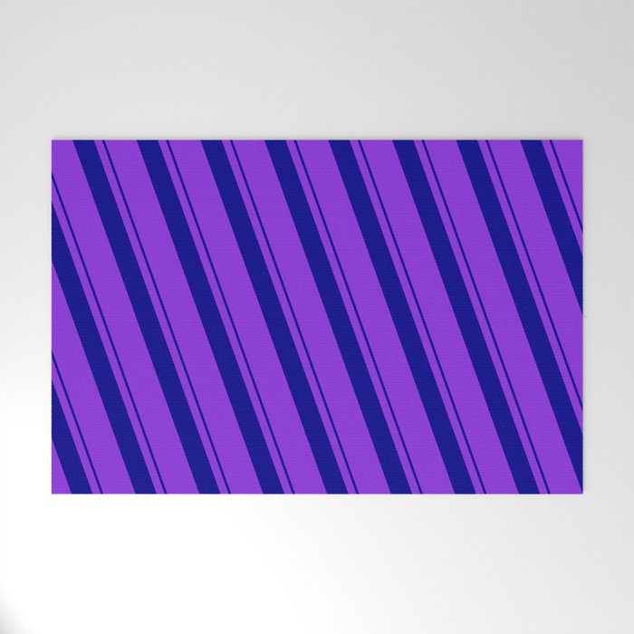 Dark Blue and Purple Colored Lined/Striped Pattern Welcome Mat