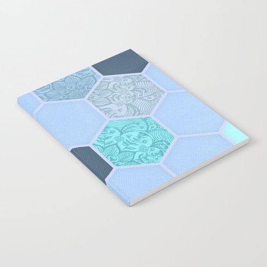 Denim Blue, Aqua & Indigo Hexagon Doodle Pattern Notebook