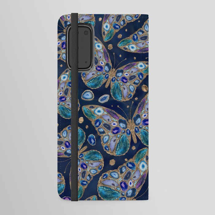 Blue and Purple Geodes Butterflies Android Wallet Case