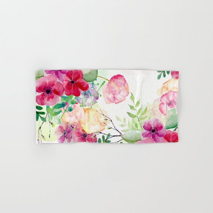 Vintage Flowers Watercolor Floral Painting Hand Bath Towel By