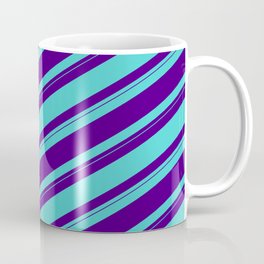 [ Thumbnail: Indigo & Turquoise Colored Striped/Lined Pattern Coffee Mug ]