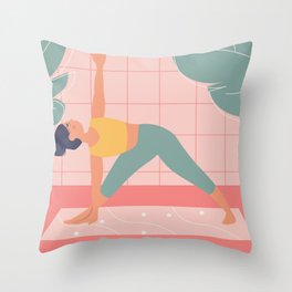 Modern minimalist bright flats illustration of a girl doing yoga Throw Pillow