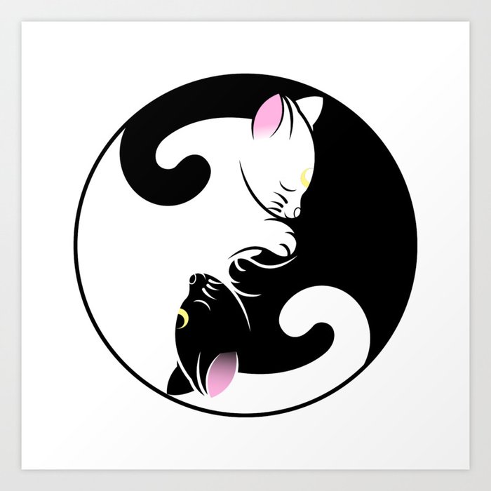 Yin Yang Cats In Black And Pink Art Print By Pixxart Society6