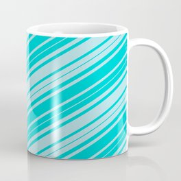 [ Thumbnail: Dark Turquoise & Powder Blue Colored Lined Pattern Coffee Mug ]