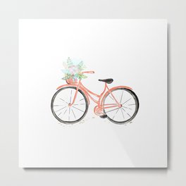 Coral Spring bicycle with flowers Metal Print | Acrylic, Transportation, Streetart, Coral, Watercolor, Rero, Digital, Painting, Flowers, Paris 