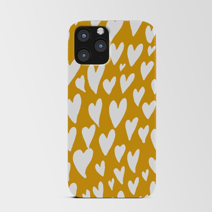 Valentines day hearts explosion - white on ochre iPhone Card Case