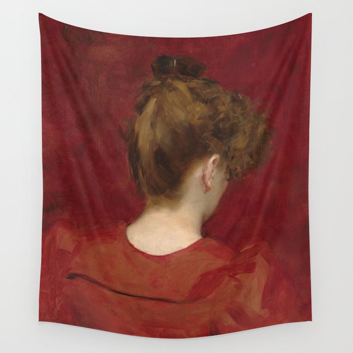 Vintage Red Portrait Painting of a Woman Wall Tapestry
