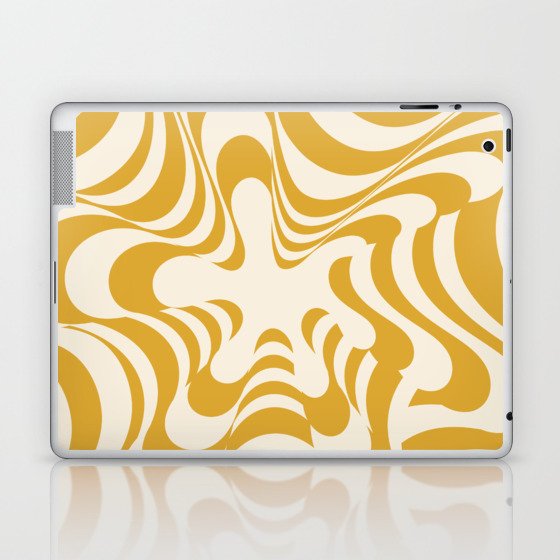 Abstract Groovy Retro Liquid Swirl Yellow Mustard Pattern Laptop & iPad Skin