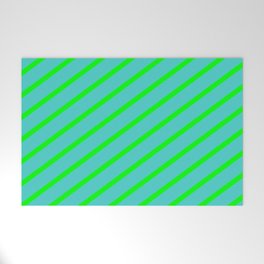 [ Thumbnail: Lime & Turquoise Colored Lines/Stripes Pattern Welcome Mat ]