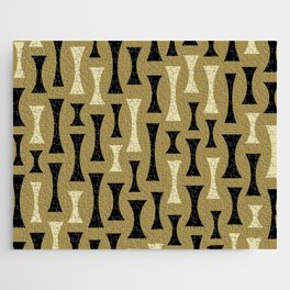 Retro Mid Century Modern Abstract Pattern 623 Black Gold and Beige Jigsaw Puzzle