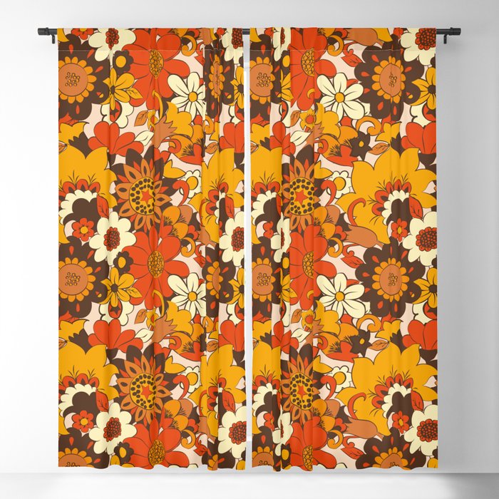 Retro 70s Flower Power Fl Orange, 70s Shower Curtain Flowers