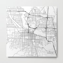 Eugene Map, USA - Black and White Metal Print | Black and White, Illustration, Abstract, Architecture 