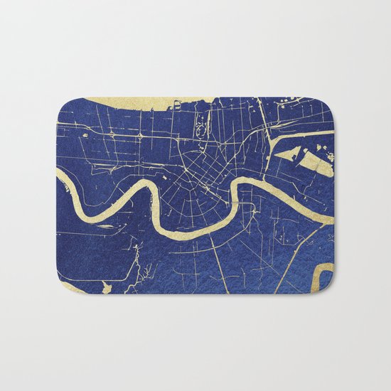 New Orleans Blue and Gold Map Bath Mat