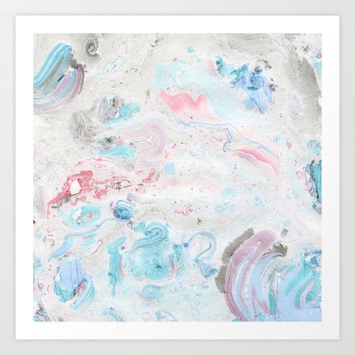 Abstract Hand Painted Pink Teal Aqua Watercolor Marble Art Print