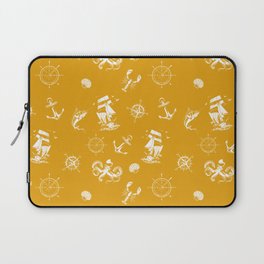 Mustard And White Silhouettes Of Vintage Nautical Pattern Laptop Sleeve