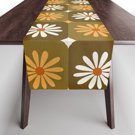 Checkered Daisies – Retro & Olive Table Runner | Periwinkle, Check, Graphicdesign, Curated, Modern, Retro, Midcentury, Daisy, Minimalism, Daisies 