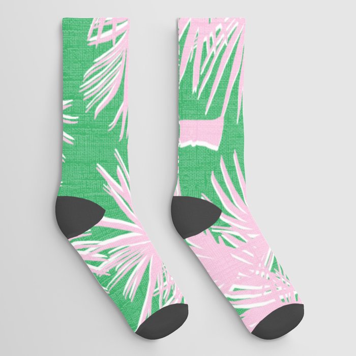 Retro Palm Trees Pastel Pink and Kelly Green Socks