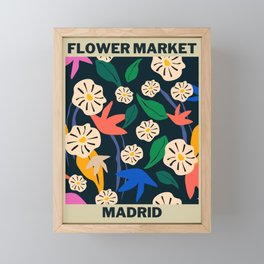 Retro Colorful Flower Market Madrid,Abstract Floral  Framed Mini Art Print