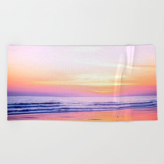 Pink Sunset Beach Beach Towel