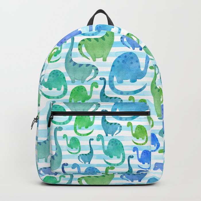 Watercolor Dinosaur Stripe Blue Backpack