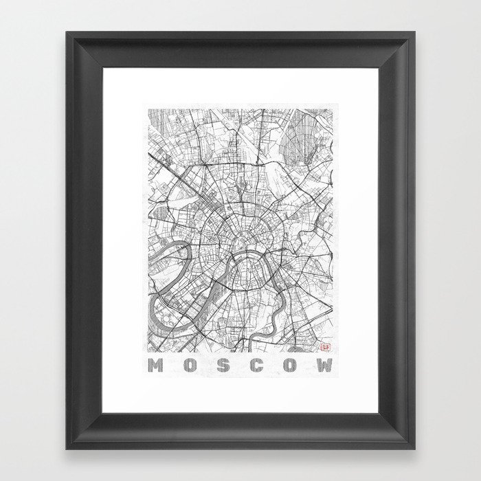 Moscow Map Line Framed Art Print