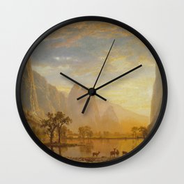 VALLEY OF THE YOSEMITE - ALBERT BIERSTADT Wall Clock | California, Animal, Famous, Beautiful, Nationalpark, Mountains, Yosemite, Travel, Painting, Landscape 