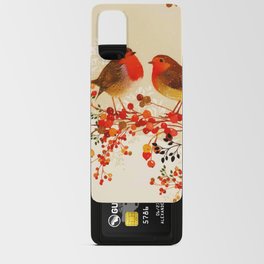 Red Gold Winter Birds Holly Berry Branches Watercolor Android Card Case